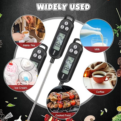 6 Pcs Instant Read Meat Thermometer with Long Probe 9.65 Inch Kitchen Cooking Food Candy Waterproof Digital Thermometer for BBQ Water Milk Yogurt Liquid Cooking(Black)