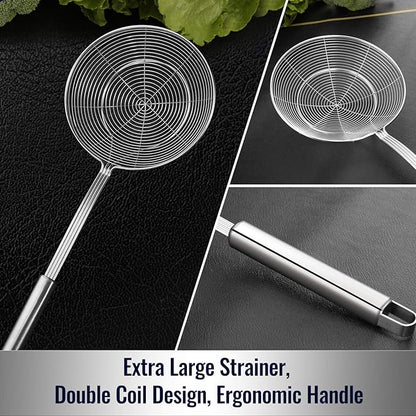 Hiware Solid Stainless Steel Spider Strainer Skimmer Ladle, Kitchen Utensils Wire Strainer Pasta Spoon, 7 Inch