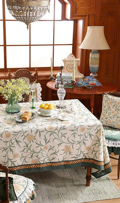 patdrea Designer Floral Linen Table Cloth for Sqaure Table,Vintage French Tablecloth,Small Colorful Decoration Cover for Kitchen Dining,Christmas,Tea Party,Thanksgiving,55"x55"-Littledaisy