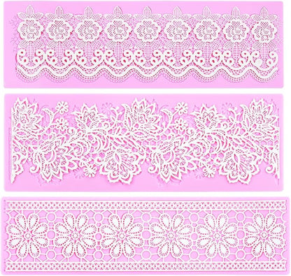 Embossing Lace Fondant Molds, Multi Circle Flowers Lace Mat Wedding Cake Decoration Tool, Rattan Shaped Cupcake Mat Silicone Molds Set of 3