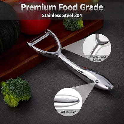 Vegetable Peeler, Stainless Steel Peeler for Kitchen, Apple Peeler Smooth Curved Handle, Double Blades, Ultra Sharp, Fruits & Veggie Peeler, Non Rustic and Non Toxic, Y Shap Kitchen Aid Peeler