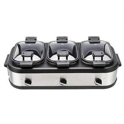 Amazon Basics Stainless Steel 3 x 2.5 Quarts Triple Slow Cooker, Brushed Stainless Steel
