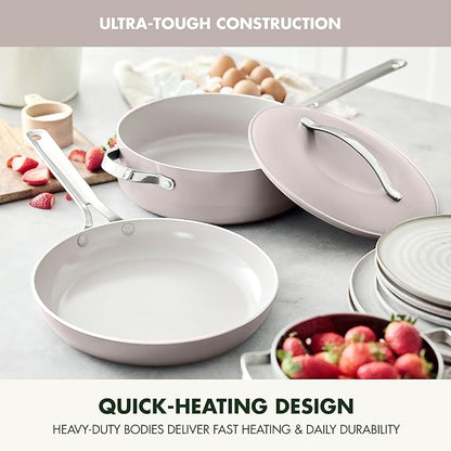 GreenPan Nova 10” Frying Pan Skillet and 4.37QT Sauté Pan with Lid, Oprah’s Favorite Things 2024, PFAS-Free Ceramic Nonstick, Induction Suitable, Sear, Fry, Broil, Dishwasher & Oven Safe, Clay