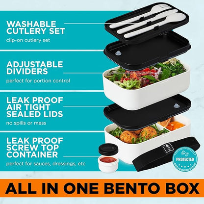 Double Premium Bento Box Adult, 67 fl oz BPA-Free - Cream Stackable Lunch Box with Leak-Proof Lids & Dividers, Perfect for Meal Prep, Lunches & Portion Control