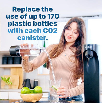 Soda Sense 60L CO2 Exchange Canister - 2 Pack, Threaded Style - Compatible with All 'Screw-In' Soda/Sparkling Water Makers, Including SodaStream BLUE Cylinder Models, Ninja Thirsti, Philips & More