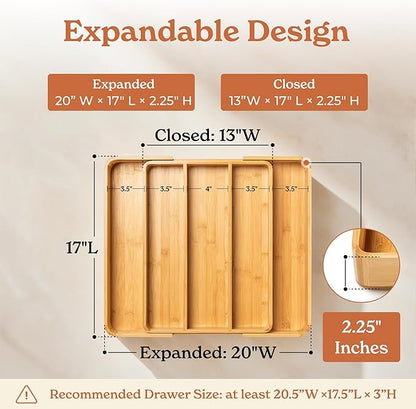 SMIRLY Silverware Drawer Organizer – Bamboo Kitchen Drawer Organizer, Adjustable Utensil Holder and Cutlery Tray, Drawer Dividers for Flatware and Kitchen Utensils