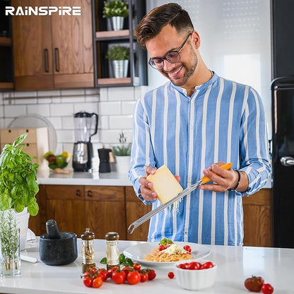 Rainspire Zester Grater with Handle, Lemon Zester Cheese Grater for Kitchen Stainless Steel, Parmesan Cheese Garlic Nutmeg Chocolate Fruits Vegetables Ginger Grater, Fine (Orange)
