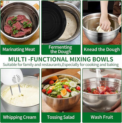 Mixing Bowls Set, 27PCS Stainless Steel Mixing Bowl with Lid Set, Large Nesting Bowls 7, 4.5, 3, 2.5, 2, 1.5QT, Measuring Cups and Spoons Baking Utensils Metal Bowl for Kitchen Prep