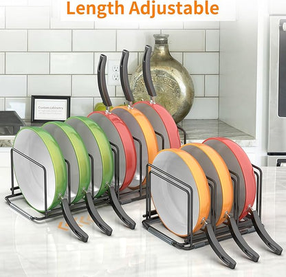 Adjustable 2.2in Pan Organizer Rack - for Pots,Pans,Cutting Boards,Cookie Sheets & Muffin Pans with 6 Slots,Non-Slip