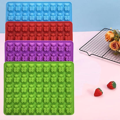 Gummy Candy Molds - 4Pcs Silicone Gummy Bear Molds for Kids With 2pcs Dropper,Non-stick and Bpa Free for Mini Candy Chocolate Gummies Baking