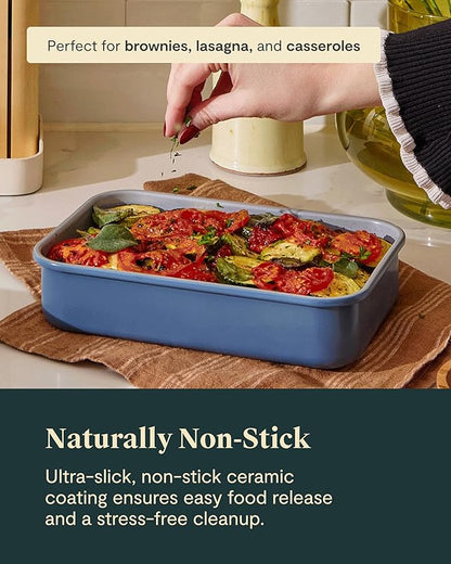 Caraway Nonstick 9” x 6.5” Small Rectangle Baking Pan Duo – Non-Toxic, PTFE & PFOA Free – Aluminized Steel Core – Deep Ceramic Baking Pan for Casseroles, Lasagna & More - Black