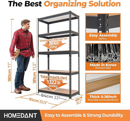 HOMEDANT 5 Tier Storage Shelves Adjustable Laminated Boltless Garage Metal Shelving Unit Heavy Duty Utility Rack Shelf Warehouse Pantry Closet Kitchen 35.9" W x 16.2" D x 71.3" H 4Pack