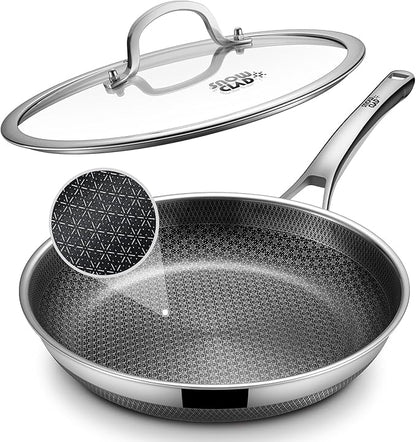 Non Stick Frying Pans, 12-inch with Lid, Hybrid Frying Pans Nonstick,non stick Skillets Stainless Steel, Dishwasher & Oven-Safe, Induction Compatible Cooking Pan, PFOA Free Cookware