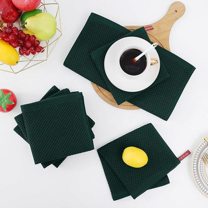 Homaxy 100% Cotton Waffle Weave Kitchen Dish Towels, Ultra Soft Absorbent Quick Drying Cleaning Towel, 13 x 28 Inches, 8-Pack, Blackish Green