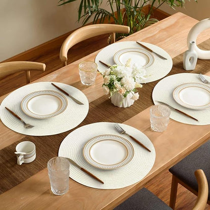 FunWheat Round Braided Placemats Set of 6 Place mats for Dining Tables Woven Heat Resistant Table Mats 15 inch (Ivory,6pcs)