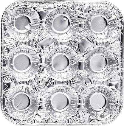 9-Cavity Mini Cupcake and Muffin Pans | Disposable Aluminium Baking Pans | Use for Baking Mini Muffin, Cupcake, Cake | For Weddings, Parties, Birthdays, Gatherings (12 Pack)
