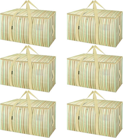 BALEINE 6-Pack Oversized Moving Bags with Reinforced Handles, Heavy-Duty Storage Tote for Clothes, Moving Supplies (Color Strip, 6-Pack)