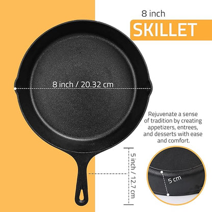 Utopia Kitchen Cast Iron Frying Pan 8 Inch, Cast Iron Chefs Pan, Pre Seasoned Skillet, Safe Grill Cookware for Indoor & Outdoor Use, Black