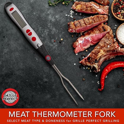 Digital Meat Thermometer Fork for Grilling and BBQ Fast Read Electronic Probes with Ready Alarm Quick Accurate Barbecue Temperature for Steak Chicken Hot Grilled Food
