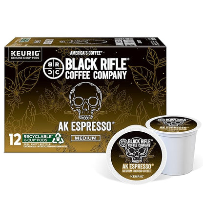 Black Rifle Coffee Company AK Espresso, 12 Count, Medium Roast K Cups - Single Serve K Cups Coffee Pods - Kcup Pods Compatible with Keurig 1.0 & 2.0 - Made from Arabica Beans