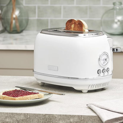 Haden Chelsea 2 Slice Wide Slot Toaster with Adjustable Browning Control, Ivory & Chrome