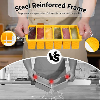 2-Pack Silicone Freezer Trays with Lid, 2 Large 2-Cup(500ml) & 6 Small 1/2-Cup(125ml) Soup Freezer Container Molds, Ice Cube Tray For Meal Prep & Freezing Soup, Stews, Sauces, Oven & Dishwasher-Safe