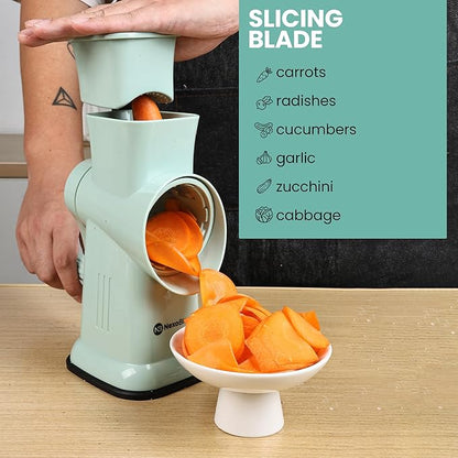 6 in 1 Rotary Cheese Grater Hand Crank with 6 Stainless Steel Blades, Cheese Shredder with Reinforced Suction Base, Grater For Cheese, Vegetables, Nuts and Ice, Easy to Clean