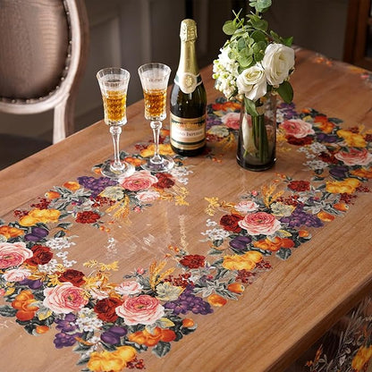 Clear Table Cover Protector Vinyl PVC Rectangle Table Cloth Oil Spill Proof Plastic Tablecloths for Dining Tables Parties Holidays (Floral Fruit, 60 x 120 Inches)