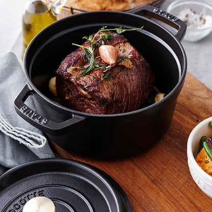 STAUB Cast Iron Dutch Oven 4-qt Round Cocotte, Made in France, Serves 3-4, Matte Black