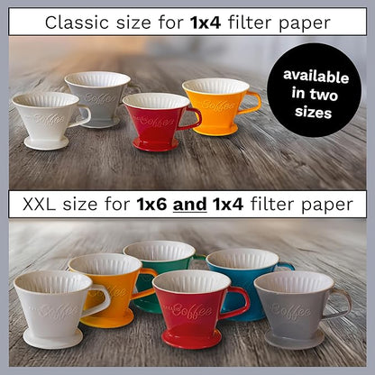 Creano XXL Porcelain Coffee Dripper Red - Ceramic Cone Brewer - Pour Over Coffee Maker - Filter Size 4 - huge and heavy quality 800gr/28oz - 6 Colours availeble