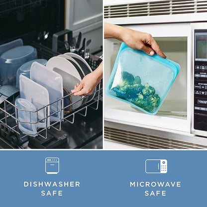 Stasher Premium Silicone Reusable Food Storage Bags, 6-Pack, Clear, Multi-Use Food Storage Bags, Lunch Bag, Travel Containers, BPA Free, Leak-free, Dishwasher-Safe, Eco-friendly