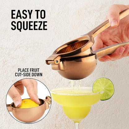 Zulay Kitchen Lemon Squeezer Stainless Steel - Premium Quality, Heavy Duty Solid Metal Squeezer Bowl - Large Manual Citrus Press Juicer and Lime Squeezer Stainless Steel - Rose Gold