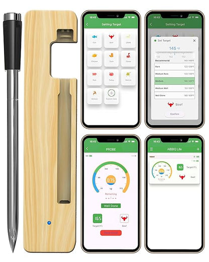 Grill Sync Digital Meat Thermometer Digital Wireless Dual Sensor Bluetooth BBQ Thermometer for Grill, Cooking Smoking, Oven Waterproof Meat Probe with USB-C Charging Case, App-Controlled, 165FT Range