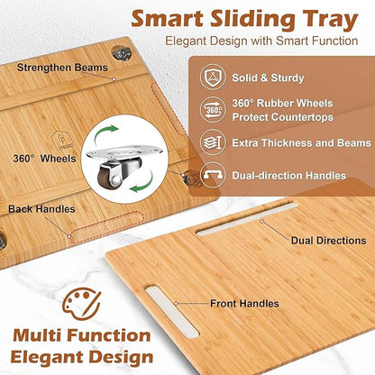 Joy&Grace Appliance Slider for Kitchen Appliances 360° Rolling Sliding Tray for Coffee Maker Countertop, Bamboo Coffee Pot Slider Rolling Tray (Natural, Medium 14.5" x 10")