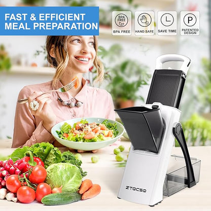 (All in 1) Upgraded Version Mandoline Slicer for Kitchen & Adjustable Mandolin. Detachable Blade, Kitchen Veggie Chopper Cut Slicing, Strips, Shredding, Dicing, Chop