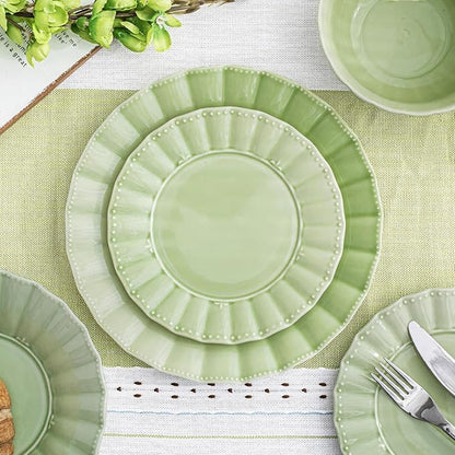 Ceramic Soup Serving Bowls for Kitchen, 6.4 Inch, Set of 4, Cereal Bowl Porcelain, Oven & Microwave Safe, Green