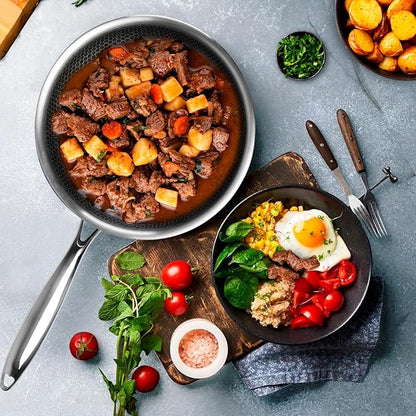 Innerwell Stainless Steel Frying Pan 8 Inch Nonstick Honeycomb Coatings Skillet for Eggs & Omelettes-Non Toxic Healthy Kitchen Cooking Pan Compatible with All Cooktops
