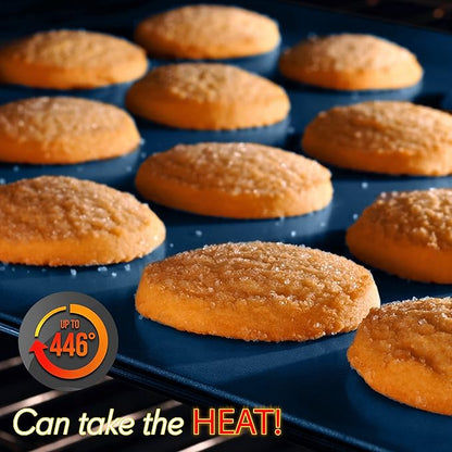 NutriChef 3-Piece Nonstick Cookie Sheets for Baking - Premium Carbon Steel Baking Trays w/ Non-Stick Smooth Coating & Silicone Handles - Large, Medium, & Small Bakeware - Blue