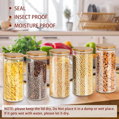 SLifeJars-32 oz Glass Jars with Bamboo Lids 8 pcs Glass Food Storage Containers with Airtight Bamboo Lids, Glass Canisters Stackable Kitchen Pantry bamboo lid for Coffee Beans, Rice, Sugar and More