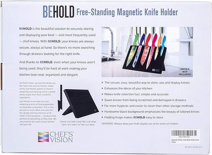 Chef’s Vision Magnetic Knife Block - Black - Stylish Kitchen Magnetic Knife Holder - Elegant Free Standing Knife Display - Ideal for Colorful Knives - Sleek Kitchen Décor - Knife Block without knives