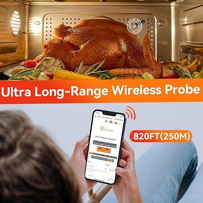 Smart Wireless Meat Thermometer with Ultra-Thin Probe, 820FT Unlimited Range Bluetooth Meat Thermometer, Digital Food Thermometer for Remote Monitoring of BBQ Grill, Oven, Air Fryer