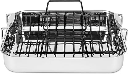 Viking 3-Ply Stainless Steel Roasting Pan with Non Stick Rack, 16 x 13 Inch Kitchen Cookware, Great for Turkey, Dishwasher and Oven Safe, Induction Ready, Silver
