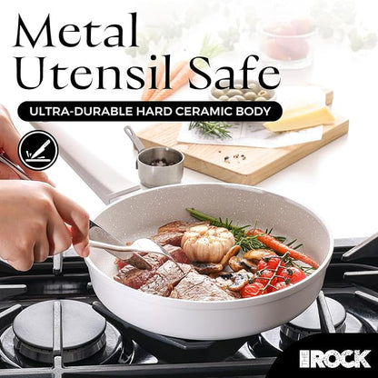 THE ROCK SOHO 9.5-Inch Ceramic Non Stick Frying Pan – Nothing Sticks, Never Warps, Lasts Longer, Non Toxic Skillet with Heat-Resistant Handle, PTFE PFOA & PFAS Free, Oven & Dishwasher Safe, Cream