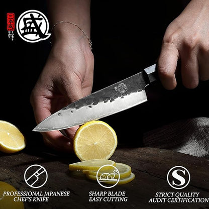 MITSUMOTO SAKARI Paring Chef Knife 5.5 inch - Hand Forged Japanese Fruit and Vegetable Knives, 3-Layer 9CR18MOV High Carbon Steel, Rosewood Handle & Sandalwood Box