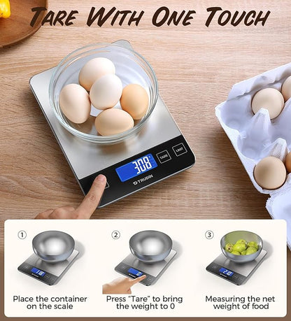 NASA-Grade 33lb Digital Kitchen Scale, Precisely Measures Grams and Ounces for Baking and Cooking, Waterproof Tempered Glass (Bright Black)