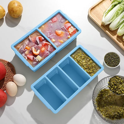 Silicone Freezer Molds for Soup with Lid, 1-Cup & 2-Cup Large Ice Cube Trays Food Storage Containers for Meal Prep, Freeze 250mL/125mL Portions – 2 Pack