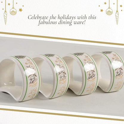 Spode Christmas Tree Gold 2.75" Napkin Ring (Set of 4) - Elegant 22K Gold Accented Holiday Napkin Rings, Fine Porcelain Christmas Table Setting Décor - Ideal for Holiday Dinnerware & Festive Gifting