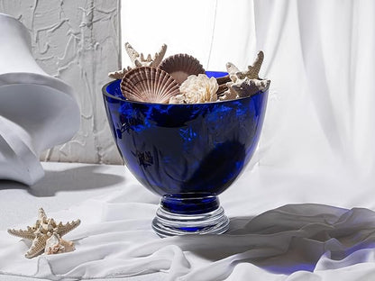 Barski Beautiful Handmade Glass Round Footed Bowl, Cobalt, 9.5" D (9.5 Inches Diameter), Made in Europe