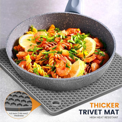 Silicone Trivet Mats 4 Heat Resistant Pot Holders Multipurpose Non-Slip Hot Pads for Kitchen Potholders, Drying mat, Jar Opener, Spoon Holder, Coaster.(Dark Grey)