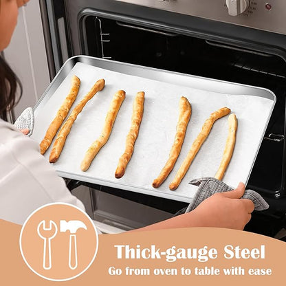 E-far Baking Sheets Set of 2, 16” x12” Stainless Steel Cookie Sheets Pans for Oven, Non-toxic Metal Trays for Baking Cake Cookie, Healthy & Rust Free, Mirror Finish & Dishwasher Safe